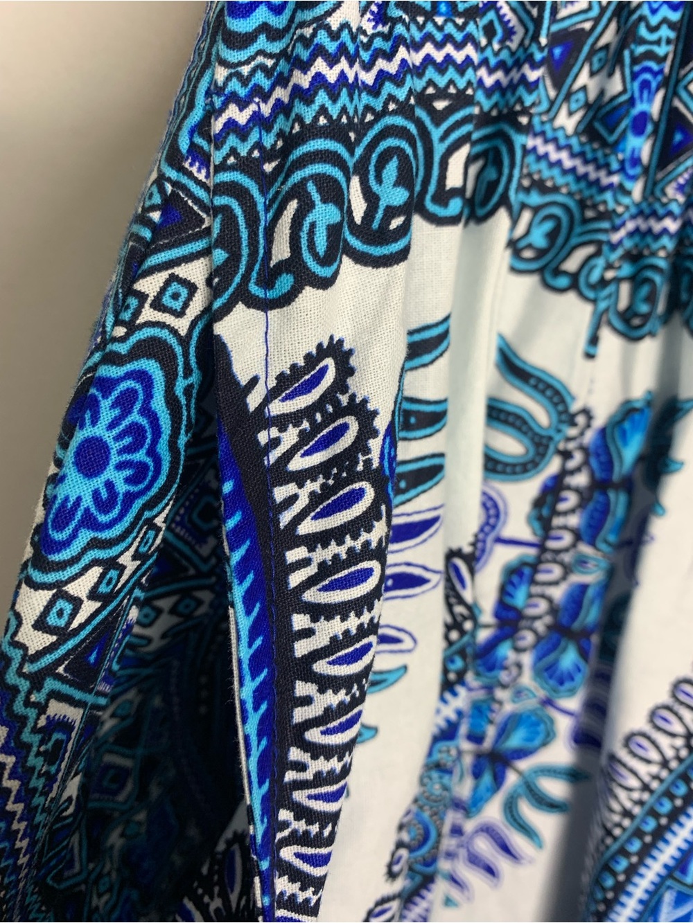 Bohemian Blue & White Cotton tribal tie waist smocked pocket maxi skirt small - Picture 7 of 14